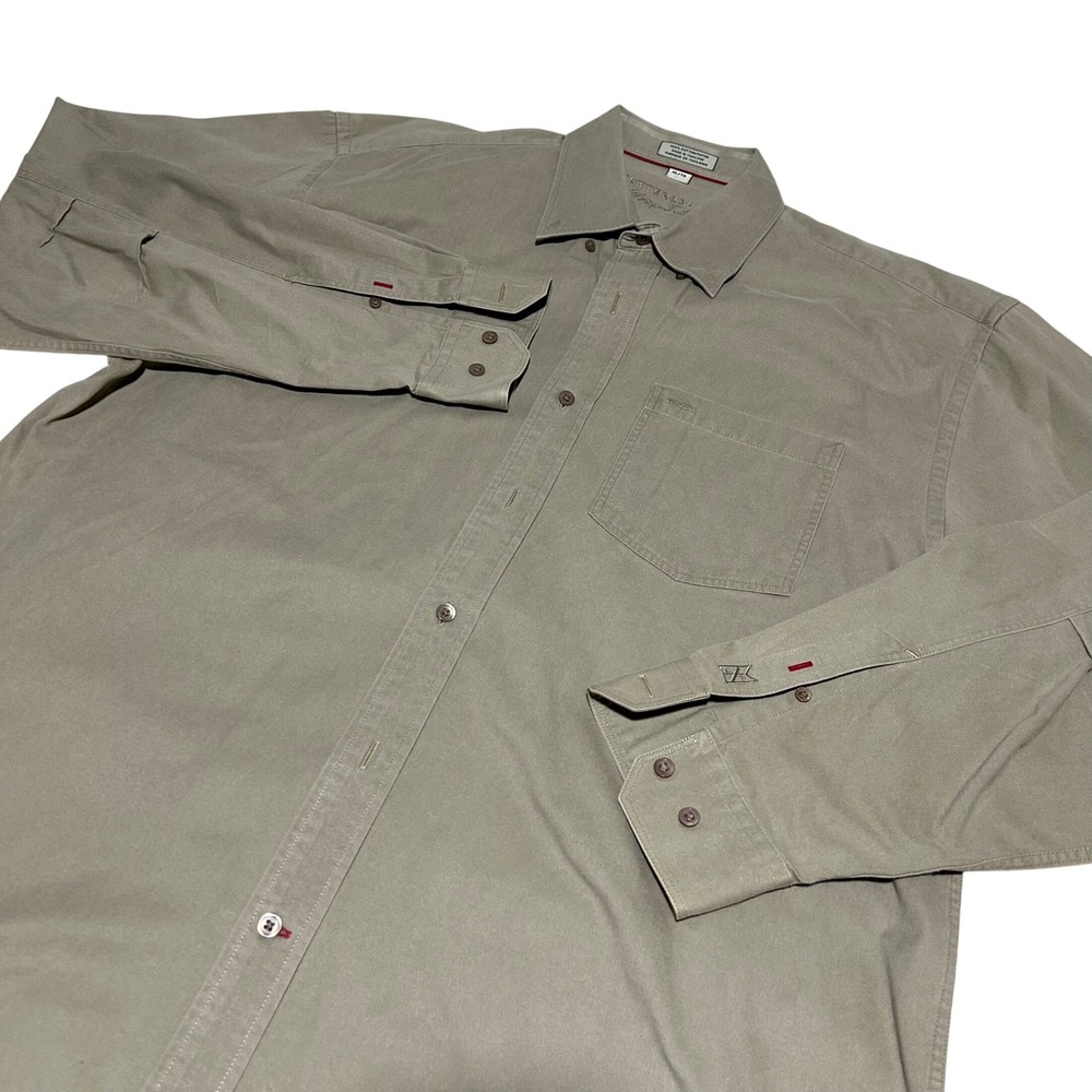 Cutter & Buck Button Down Shirt Mens XL Khaki Tan Vintage Twill Long Sleeve